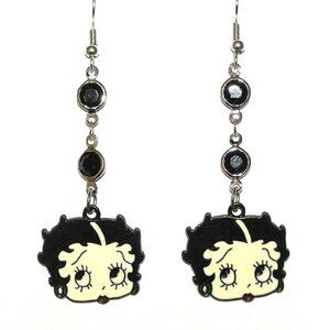 Betty Boop Earrings With Black Crystals NEW